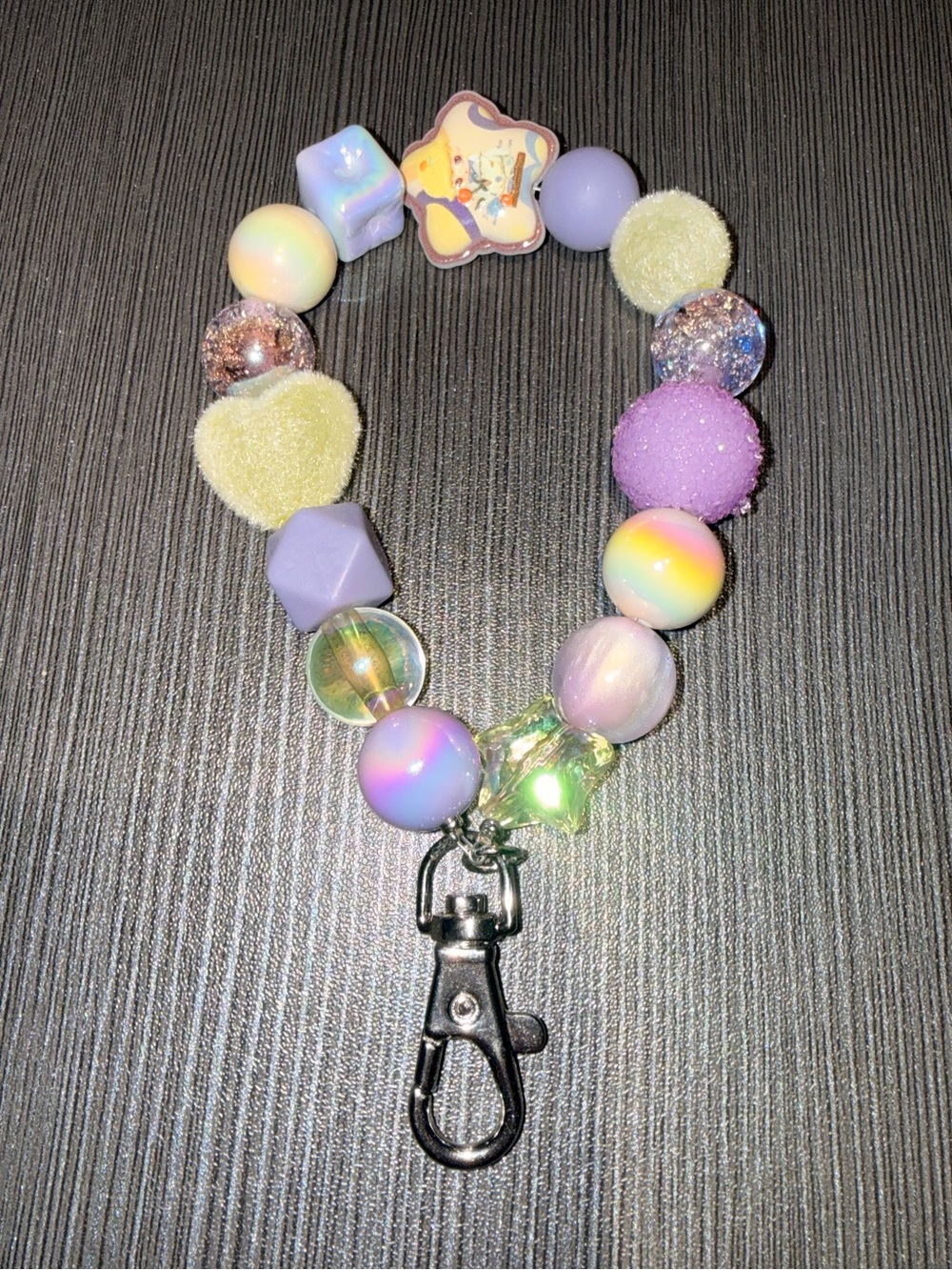 Pastel Purple & Yellow Beaded Wristlet Keychain